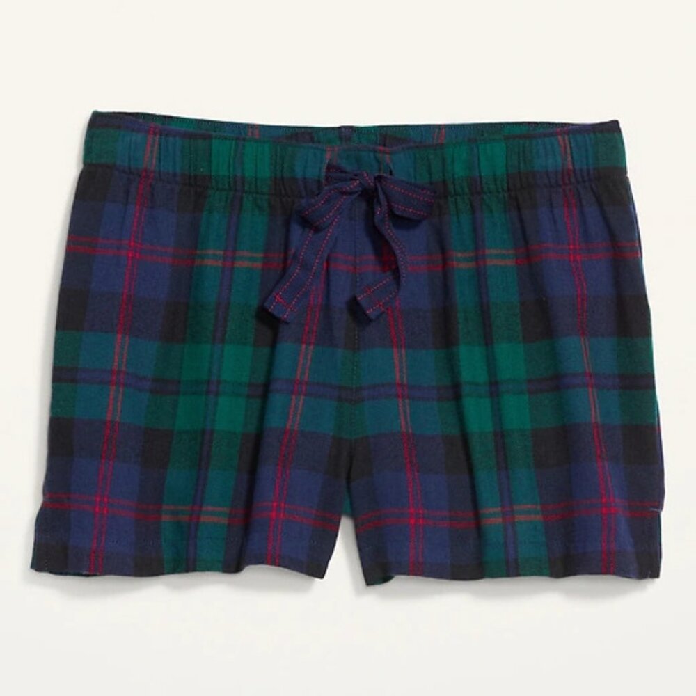 NWT Old Navy Flannel Boxer Pajama Sleep Shorts Green Blue Plaid Women XL